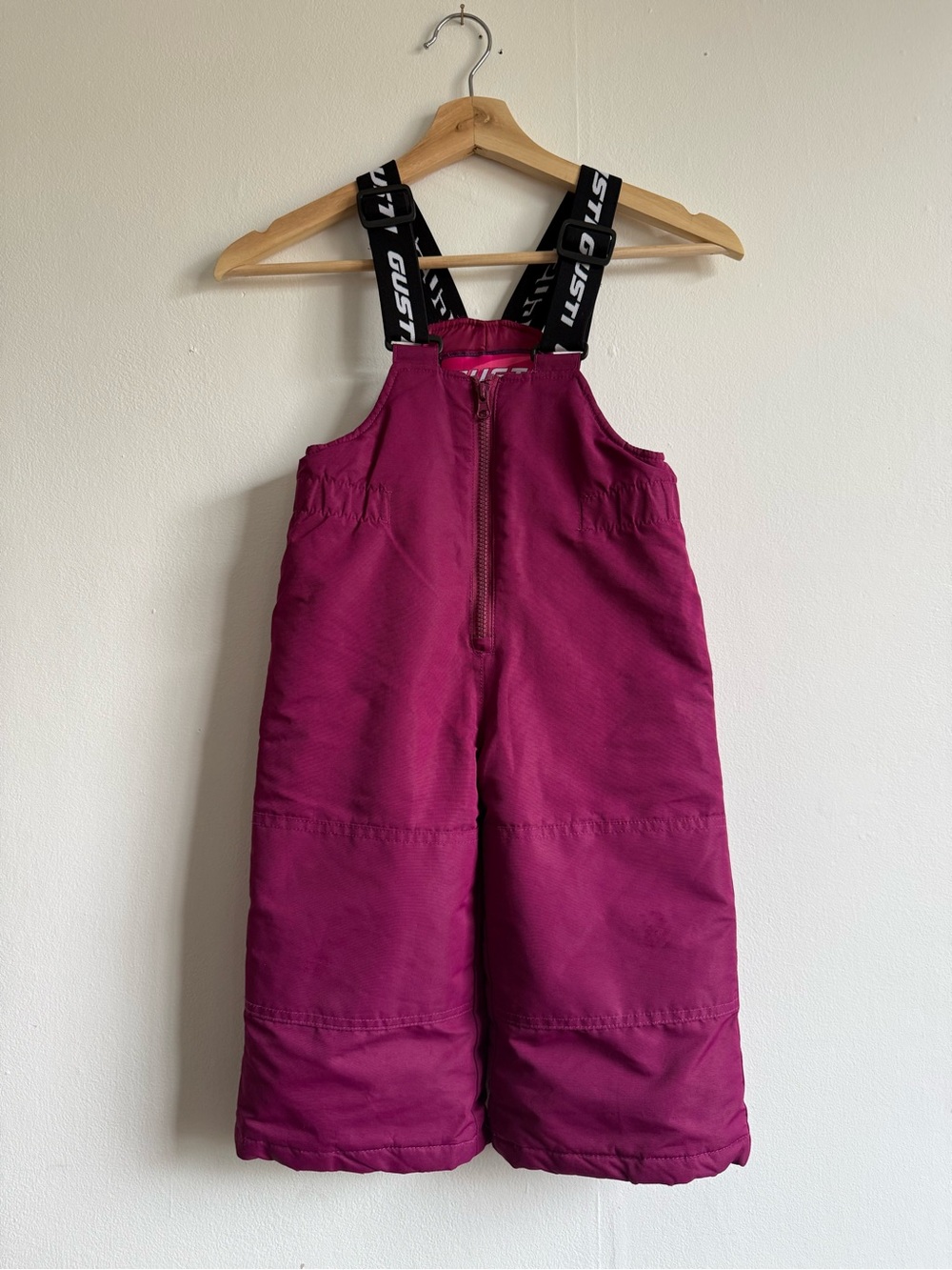 Gusti Magenta Kids Snow Bib Overalls with Black Logo Straps